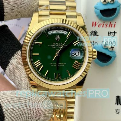 PPM Super Copy Green-faced Rolex Day-Date II Gain Weight Yellow Gold Swiss 3255 Watch 